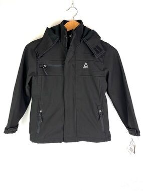 Reebok Softshell Jacket Black Fleece Lined Detachable Hood OBRB439H Kids size 7